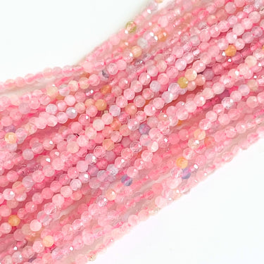 Facetslebne Morganit perler 2 mm – ca. 210 stk. på streng