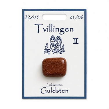 Tvillingen lykkesten med guldsten på kort