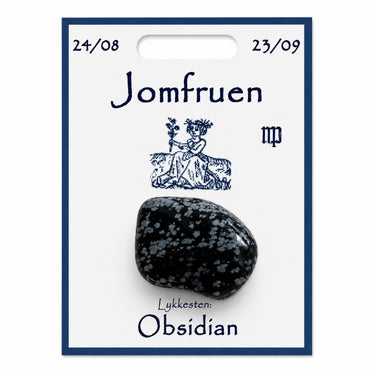 Jomfruen lykkesten med obsidian på kort
