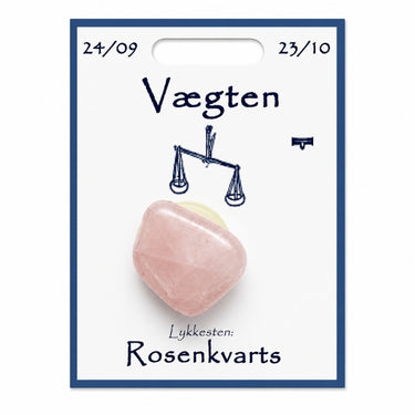 Vægten lykkesten med rosenkvarts på kort