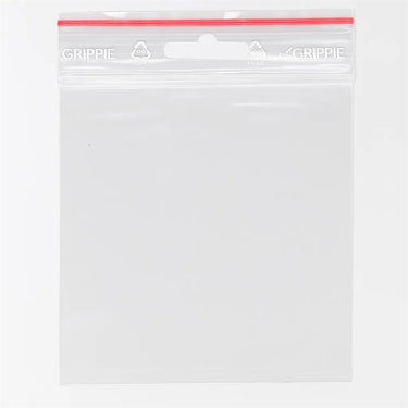 klar zip pose med eurohul, grippie pose med rød lynlåslukning, plastpose 10x12 cm til ophæng