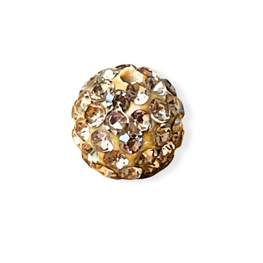 gylden kugleperle med krystaller, rhinstenperle 10 mm gylden, perle med gyldne sten