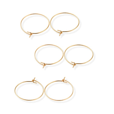 3 par creoler i guldfarvet rustfrit stål – 20 mm hoops med 0,7 mm tråd