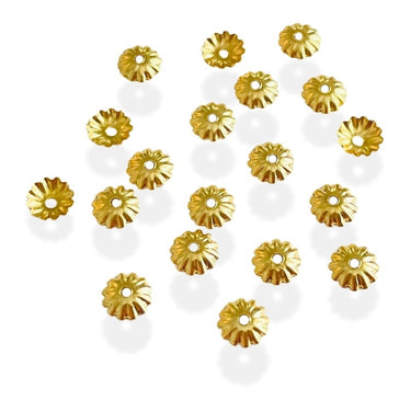 Forgyldte riflet perleskåle 6 mm, rustfrit stål, 20 stk.