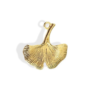 Ginkgo blad vedhæng i 18K forgyldt messing, 24 mm