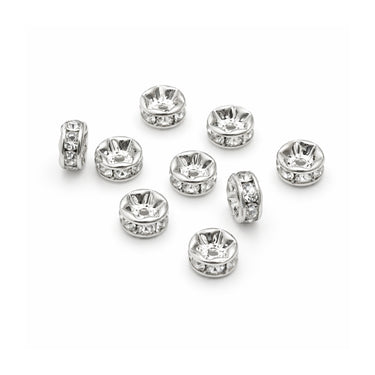 forsølvede mellemstykker med rhinsten 3 x 6 mm