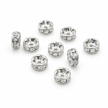Forsølvede mellemstykker med rhinsten 3,5 x 8 mm