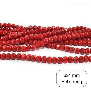 Røde 6 xs 4 mm glasperler - Hel streng