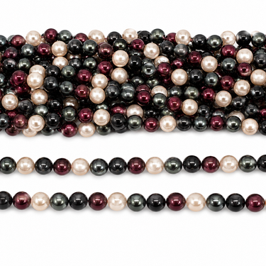 South Sea Shell perler 10 mm i creme, bordeaux og mørke nuancer