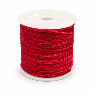 Rød polyester knyttesnor, ca. 1 mm, 100 meter på rulle