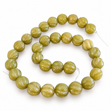 12 mm Lemon jade swirl perler - hel streng