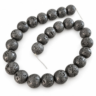 16 mm sorte lavaperler - hel streng med 25 perler