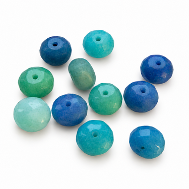 Facetterede jaderondeller, Blå Mix, 10 × 12 mm