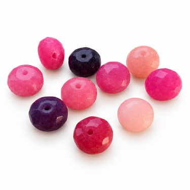 Facetterede jaderondeller, Pink Mix, 10 × 12 mm
