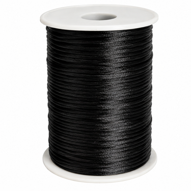 Sort satin knytesnor 2 mm på rulle, 100 meter