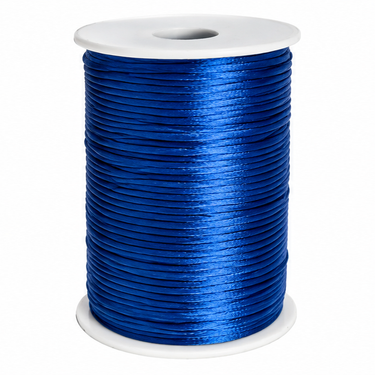 Blå satin knytesnor 2 mm på rulle, 100 meter