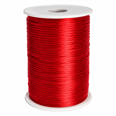 Rød satin knytesnor 2 mm på rulle, 100 meter