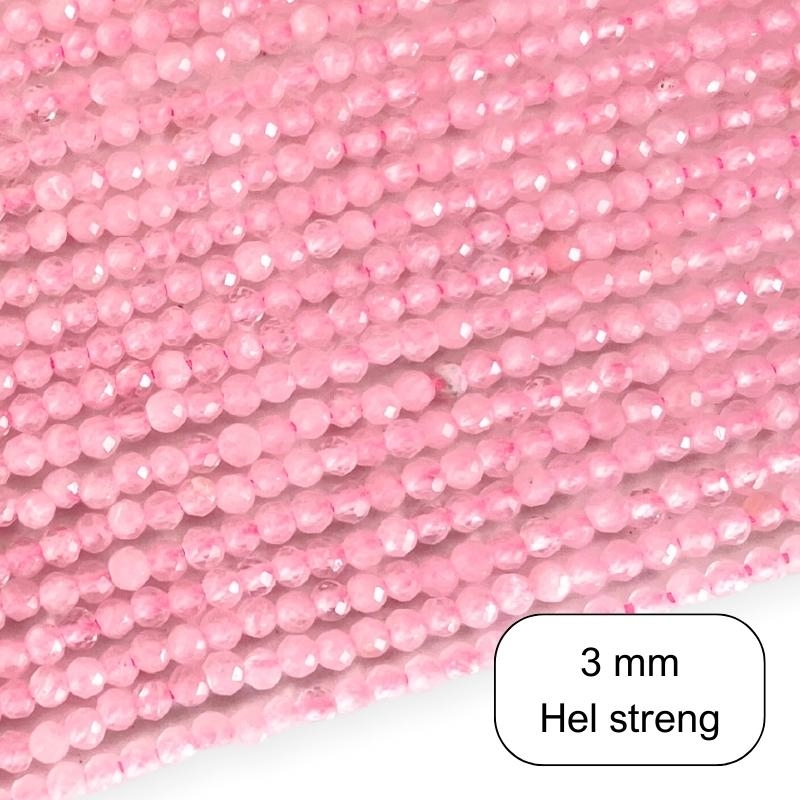 3 mm Rosakvarts, facet perler - Hel streng