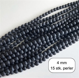 15 stk. 4 mm MAT Sort Onyx perler