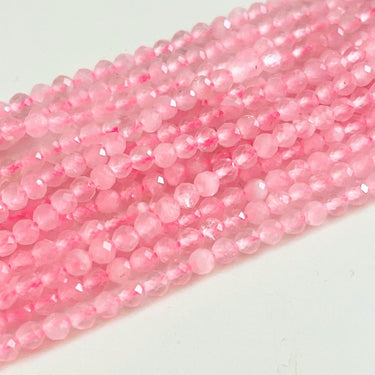 3 mm Rosakvarts, facet perler - Hel streng
