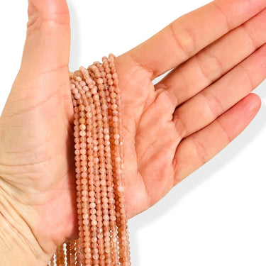 3 mm Peach moonstone - Hel streng