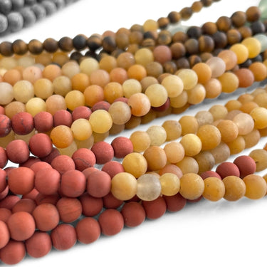 4 mm Mix halvædelsten Matte - Hel streng