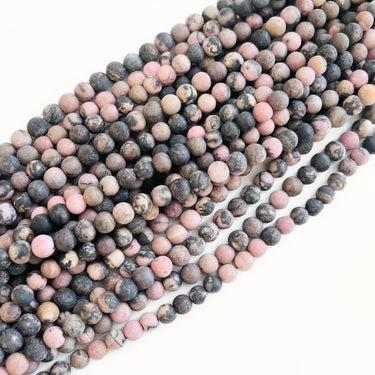 4 mm MAT Rhodonit - Hel streng