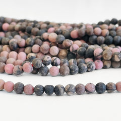4 mm MAT Rhodonit - Hel streng