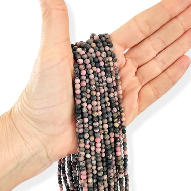 4 mm MAT Rhodonit - Hel streng