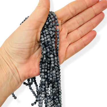 Snowflake Obsidian, 4 mm perler - Hel streng