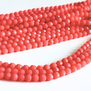 4 mm Koralperler, facet - Hel streng