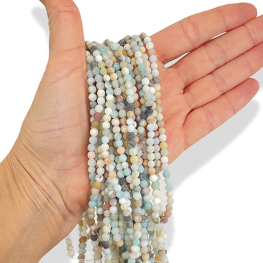 4 mm MAT Mix amazonit  perler - Hel streng