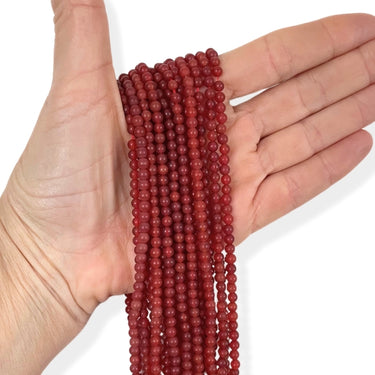 Rød agat, MAT 4 mm - Hel streng