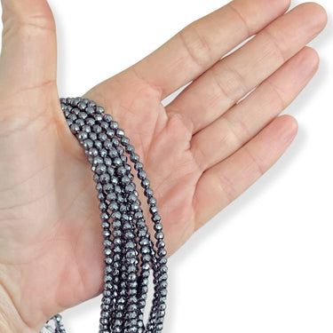 4 mm Hæmatit, facet - Hel streng