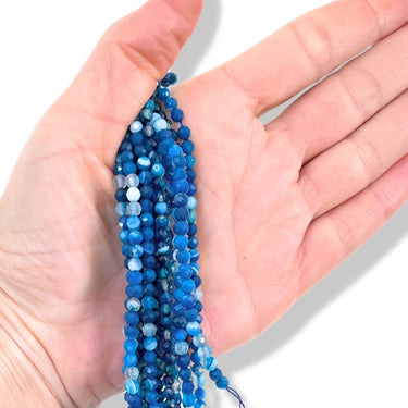Blå stripe agat, facet 4 mm - Hel streng