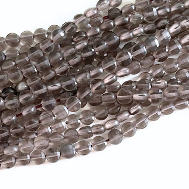 Røgkvarts, flad  ca. 4 mm - Hel streng