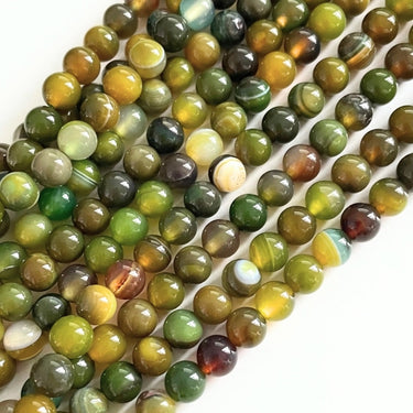 6 mm Gul/Grøn Stripe Agat - Hel streng