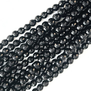 6 mm Sort onyx, facet - Hel streng