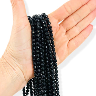 6 mm Sort onyx, facet - Hel streng