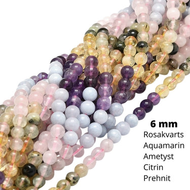 6 mm Mix halvædelsten - Hel streng