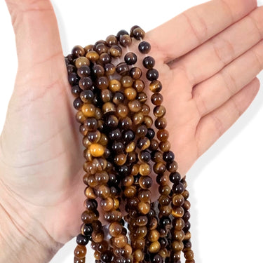 6 mm Tigerøje perler - Hel streng