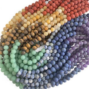 8 mm Mix Halvædelsten Matte - Hel streng