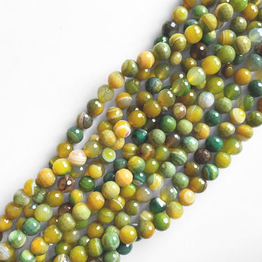 8 mm Gul / Grøn stripe agat, facet - Hel streng