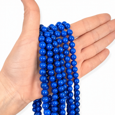 8 mm Blå farvet jade perler - Hel streng
