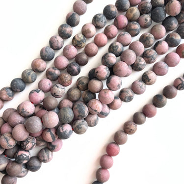 8 mm MAT Rhodonit - Hel streng