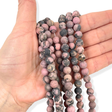 8 mm MAT Rhodonit - Hel streng