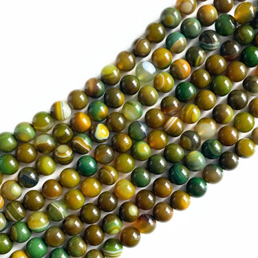 8 mm Gul/Grøn Stripe Agat - Hel streng