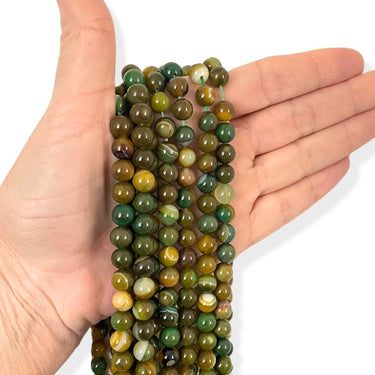 8 mm Gul/Grøn Stripe Agat - Hel streng