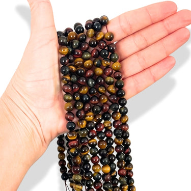 8 mm Mix Tigerøje perler - Hel streng