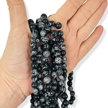 Snowflake Obsidian, 8 mm perler - Hel streng